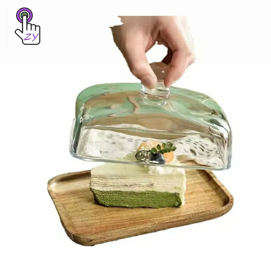Wooden Stylish Indian Hand Made Vintage Style Wooden Cake Stand Glass Dome Cake Cover for Home and Cake Decor