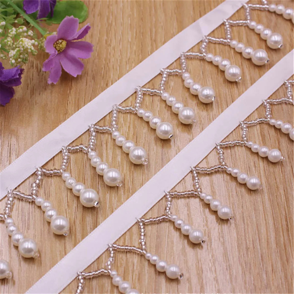 1 Yard Tassel Fringe Lace Pearl Beaded Edge Trim Ribbon Handmade Sewing DIY Craft Accessories