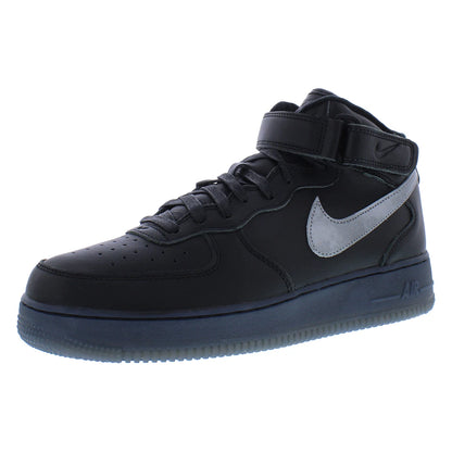 For for Force 1 Mid PRM Unisex Shoes Black/Metallic Silver Size 6.5 Luxury Sporty Fashion Sneakers Mesh Lining MSS-DX3061001