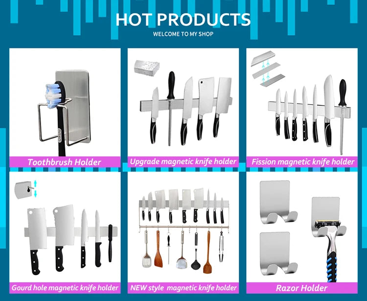 Knife Holder Rack  Wall Mounted Strength Holder Magnet Knife Magnetic Holder with Hooks for Kitchen