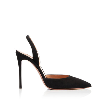 Spring and Autumn Ladies Shoes Elegant Stiletto Pumps Black Pointed Toe Slingback Stylish High Heels for Women