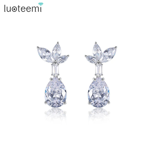 LUOTEEMI Accessoire Hochwertiger Candy Luxus Statement Statement Damen Brautschmuck Große Zirkonia Ohrringe