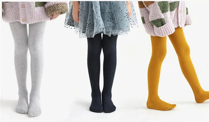 Children Tights For Girls Cotton Knitted Kid's Girls Pantyhose Solid Soft Baby Leggings White Black Tight Spring Autumn 1-9Years