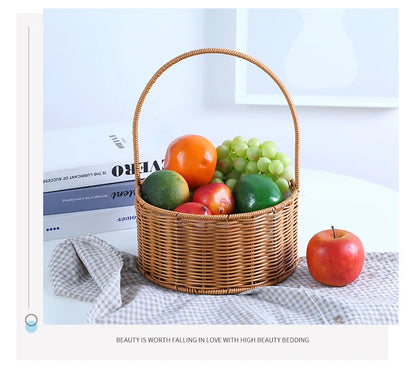 Portable Outdoor Picnic Basket Home Decorative Storage Woven Flower Pot Hand-held Rattan Wicker Accompanying Gift Floral Basket