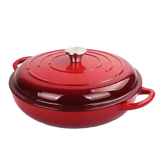 Beyond Classic Design Cast Iron Casserole Dish Enamel Coated Shallow Sea with Durable Metal Construction