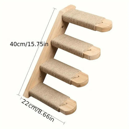 Four-Layer Wooden Cat Climbing Ladder with Sword Rope Wall-Mounted Multi-Level Outdoor Play Structure Made in China