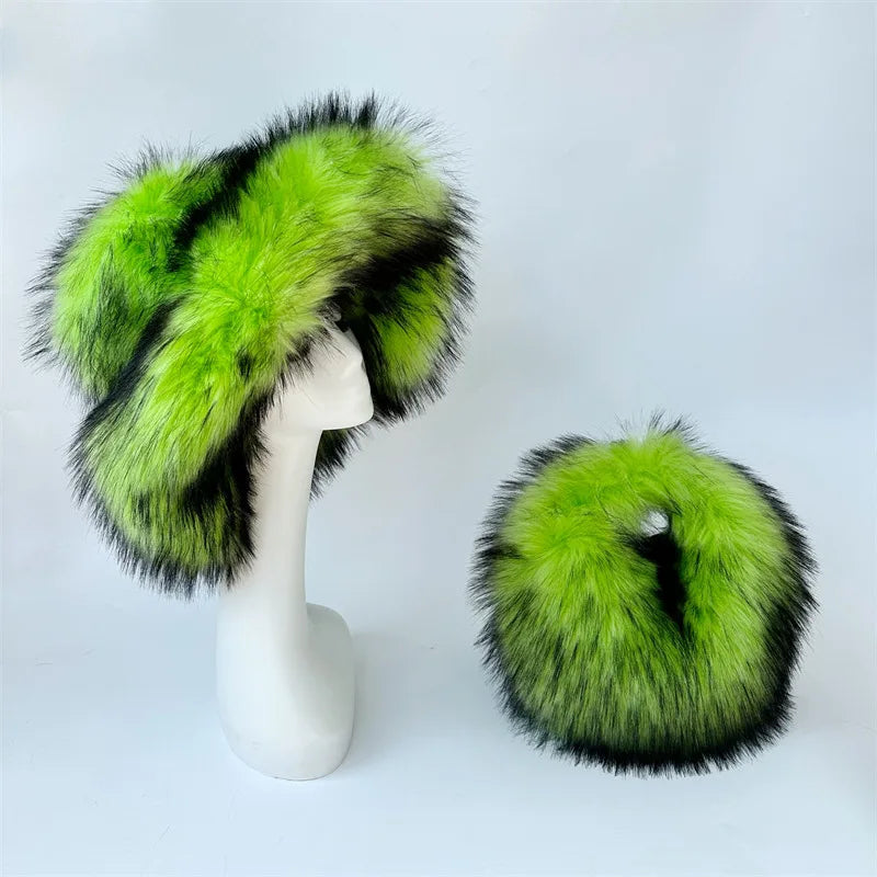 Y2k Hot Girls Small Half Moon Bag Set Women Luxury Furry Wrist Handbag Gothic Punk Faux Raccoon Fur Clutch Purses Bags With Hat