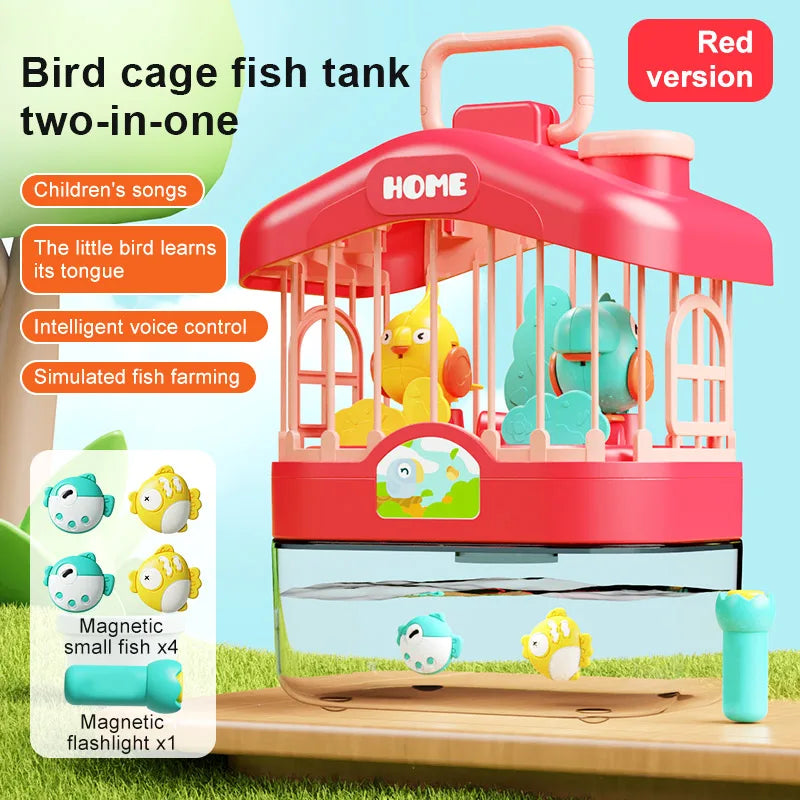 Talking Birdcage Fish Cistern Children Early Education Voice Control Induction Simulation Bird With Light Music Educational Toy