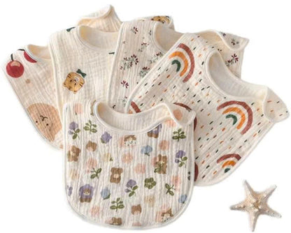 Gentle Infant Care Solution Eco-friendly Manual Muslin Cotton Baby Bibs Flower Shaped Design Double Layer Absorbent Snap Button