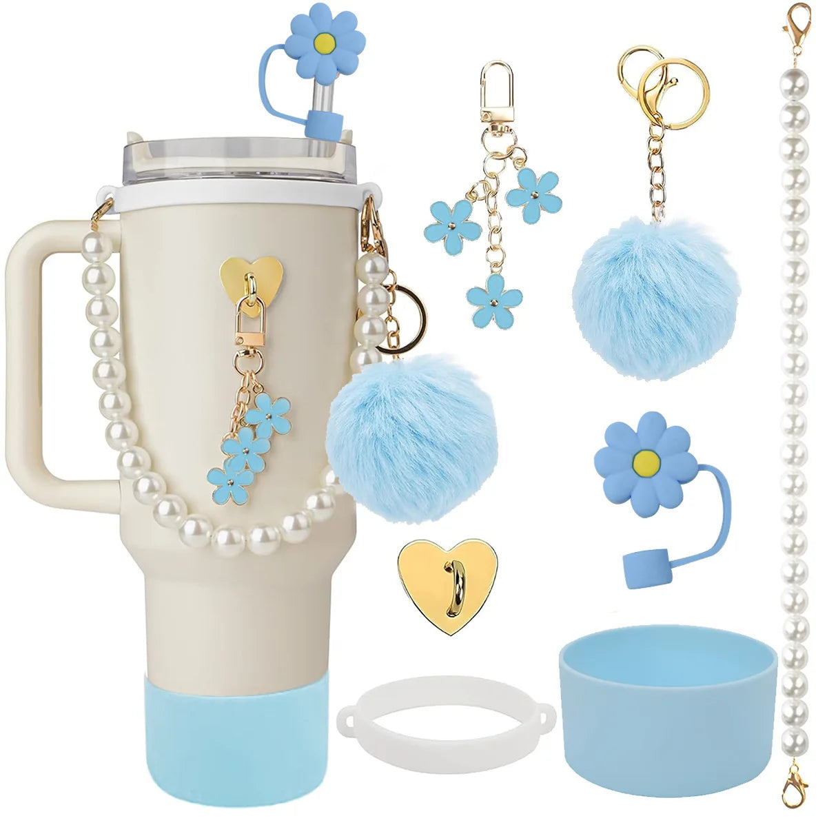 MU Beauty Pink Water Kettle Cup Decoration 40OZ Girl Plush Toy Portable Steel Kettle Cup Silica Gel Accessories