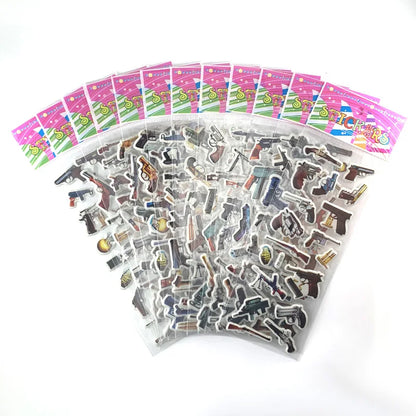 12Sheets/Set Military Fans Weapon Gun Pistol Stickers for Kids Boys PVC Bubble Scrapbook DIY Toys