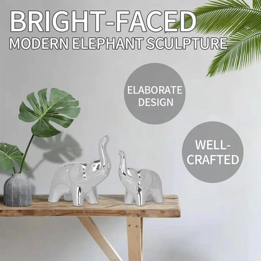 Ceramic Crafts Modern Style Figurines for Home Decor a Pair of Plated Silver Elephant Statue