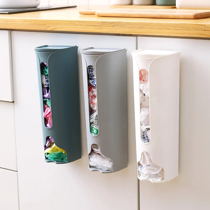 Kitchen Plastic Bag Holder Organizer Wall Hanging Garbage Bag Storage Box Bathroom Trash Bag Bucket Dispenser Kitchen Accessory