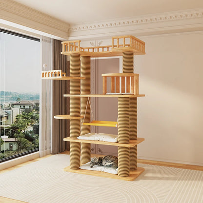 Large-Scale Luxury Modern Solid Wood Sisal Cat Climbing Frames Tower-Style Products 4+ Levels for Wholesale Customization