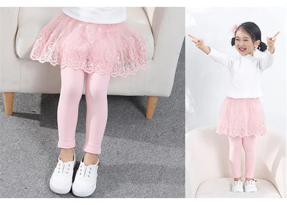 Girls Lace Princess Skirt Leggings - Premium Cotton Blend Pants for Kids Ages 2-6 Years