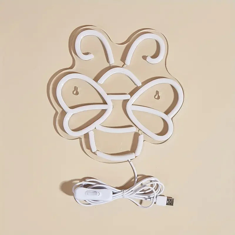 LED Neon Bee Sign USB Powered Non-Wireless Neon Art On-Cord Switch Plastic Wall Hanging Multipurpose Decoration Kids Room