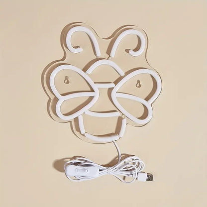 LED Neon Bee Sign USB Powered Non-Wireless Neon Art On-Cord Switch Plastic Wall Hanging Multipurpose Decoration Kids Room