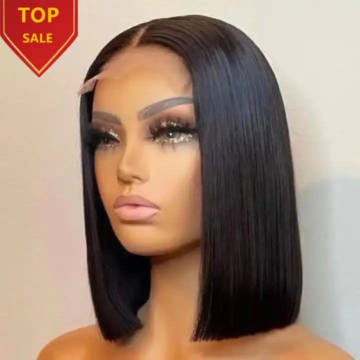 Wholesale 180% Density HD Transparent Lace Front Straight bob Wigs Raw Brazilian Virgin Short Bob Human Hair Wig for Black Women