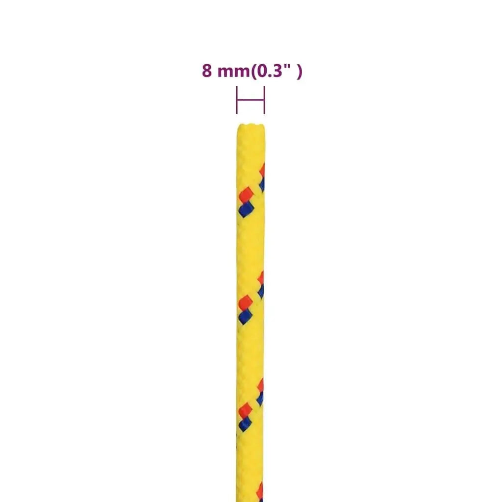 W2B VidaXL 0.31\" Yellow Boat Rope 82.0' Braided Polypropylene HDPE Polyethylene Nylon Polyester-Coiled Packing