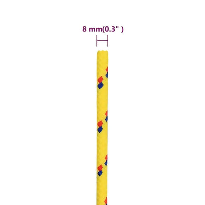 W2B VidaXL 0.31\" Yellow Boat Rope 82.0' Braided Polypropylene HDPE Polyethylene Nylon Polyester-Coiled Packing