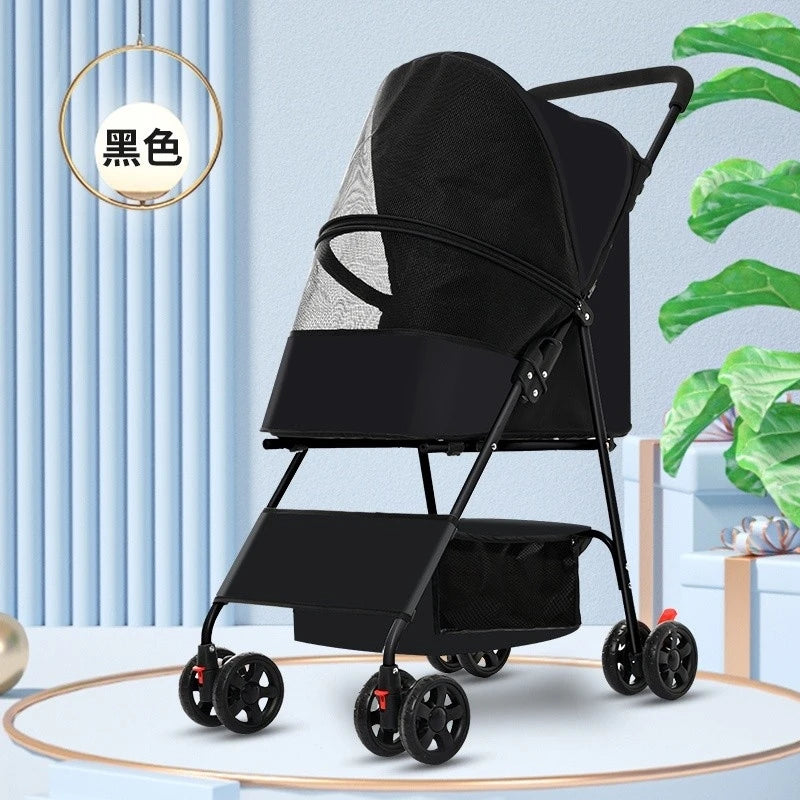 Medium-sized Luxury Pet Stroller for Small Dogs All-in-One with Detachable Storage Basket and Simple Style