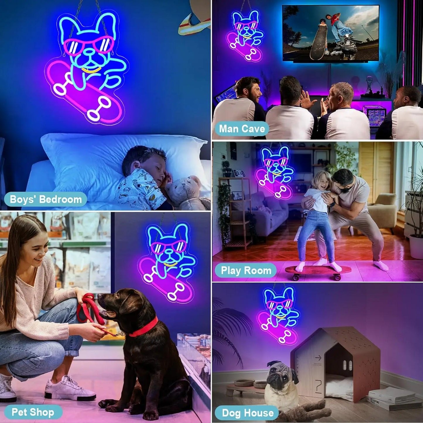 French Bulldog LED Neon Light Sign Dog Skateboard Wall Decor Bedroom Living Room Pet Shop Bar Party IP65 Made Acrylic Lamp