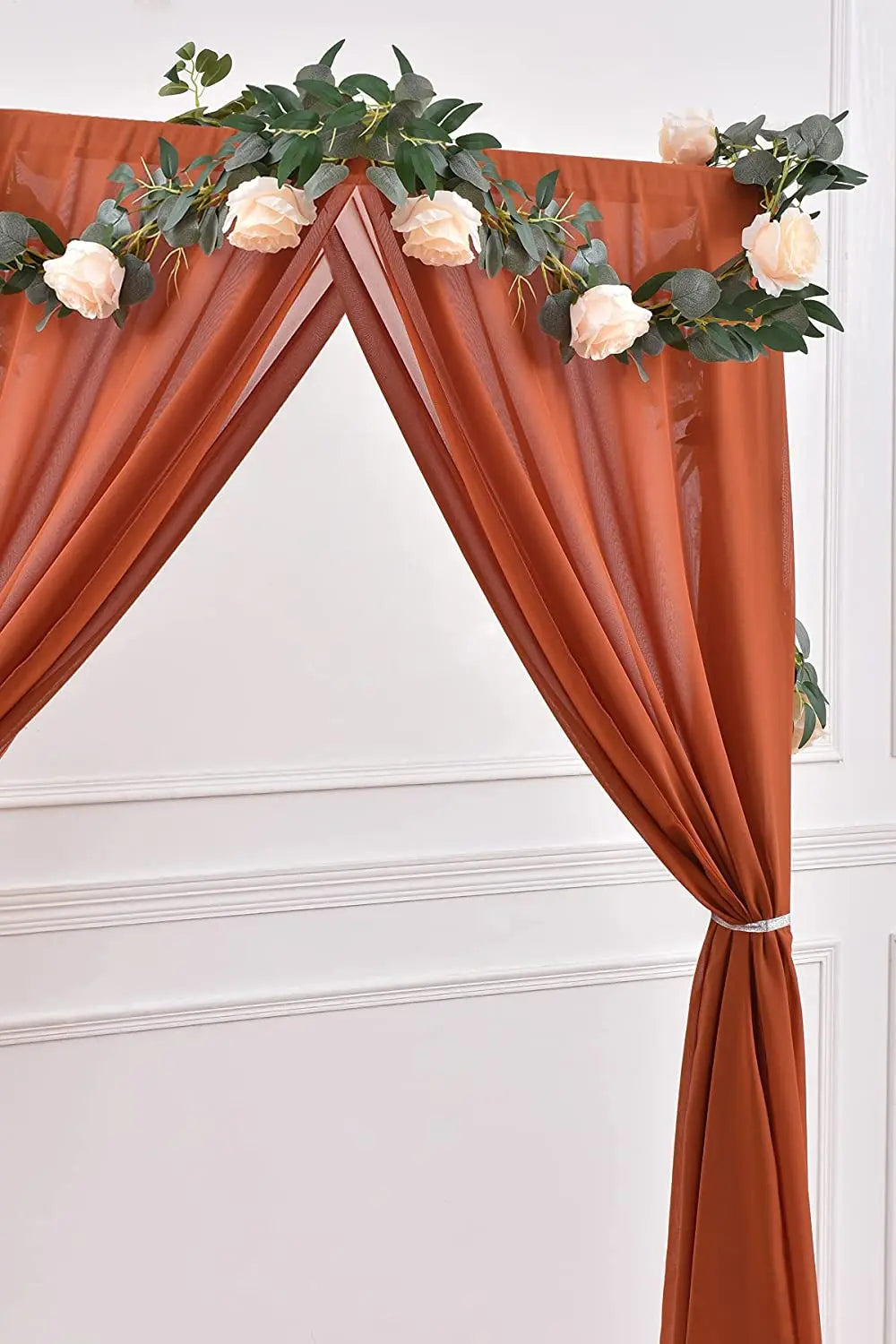 70X500cm Rust Chiffon Wedding Arch Draping Fabric Terracotta Solid Drapery Ceremony Reception Backdrop Curtain Party Swag Decor