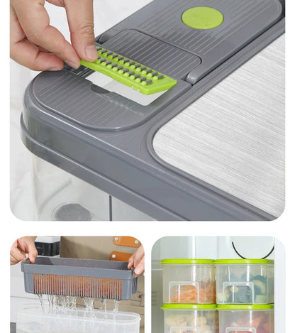 Vegetable Chopper with Blades Mandoline Slicer Salad Dicer Cheese Grater Stainless Steel Pro Food Chopper with Container