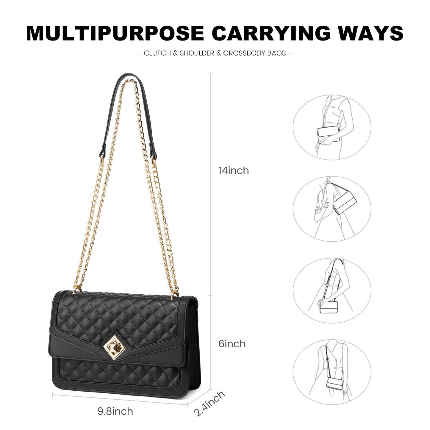LOVEVOOK 2023 Leather Quilted Sling Shoulder Bag With Chain Trendy Clutch Ladies Evening Purse Luxury Crossbody Bags for Women