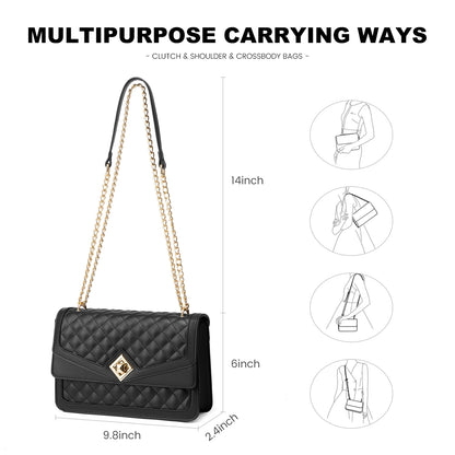 LOVEVOOK 2023 Leather Quilted Sling Shoulder Bag With Chain Trendy Clutch Ladies Evening Purse Luxury Crossbody Bags for Women