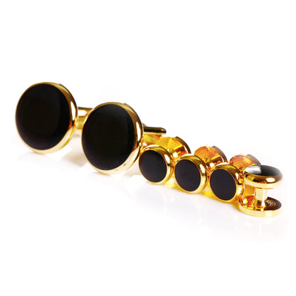 Gold Plated Metal Buttons Cufflinks Enamel Studs Set for Men's Tuxedo Shirt