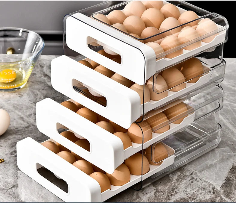 Kitchen Egg Storage Box Double Layered Drawer Style Egg Storage Rack Egg Dispenser Fridge Organizer Rack Organize