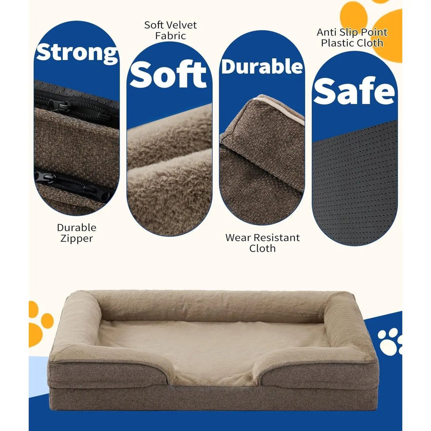 Large 5W+ Monthly Sold Orthopedic Dog Bed with Washable Removable Cover Supportive Foam for Big Dogs Made in China