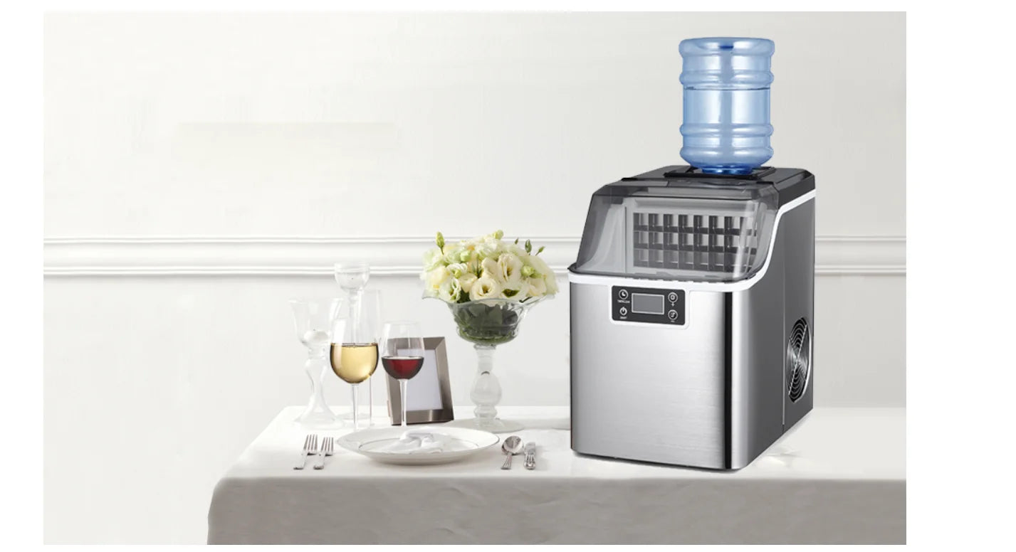 Hicon Tisch-Eiswürfelmaschine, 1 Gallone (3,8 Liter), automatische Selbstreinigung, quadratische Eiswürfel, 44 Pfund (20 kg)/24 Stunden, 24 Eiswürfel in 15 Minuten, inklusive Eisschaufel