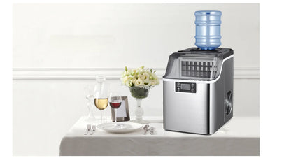 Hicon Tisch-Eiswürfelmaschine, 1 Gallone (3,8 Liter), automatische Selbstreinigung, quadratische Eiswürfel, 44 Pfund (20 kg)/24 Stunden, 24 Eiswürfel in 15 Minuten, inklusive Eisschaufel