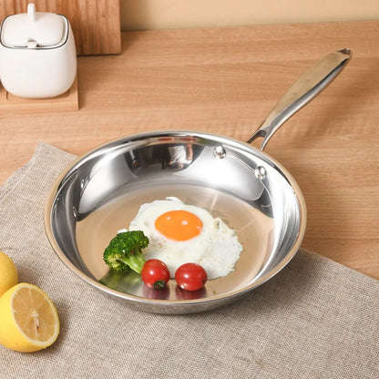 Professional Non-coating Pan 304 Stainless Steel Fry Pan 3 ply Steel 304 Stainless Steel Cooking