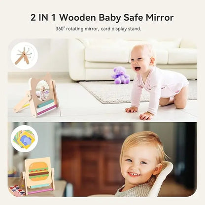 Wooden Rotating Baby Safety Mirror Montessori Visual Pre-School Mirror for Infant Early Education Cognitive Development Toy