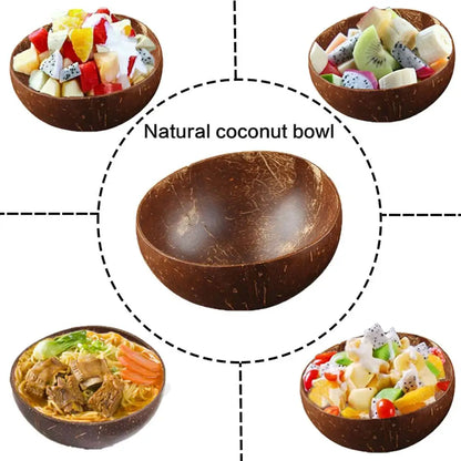 Creative Natural Coconut Wood Bowl Eco Friendly Coconut Shell Fruit Salad Noodles Rice Ice Cream Wood Bowl Art Crafts Decoration