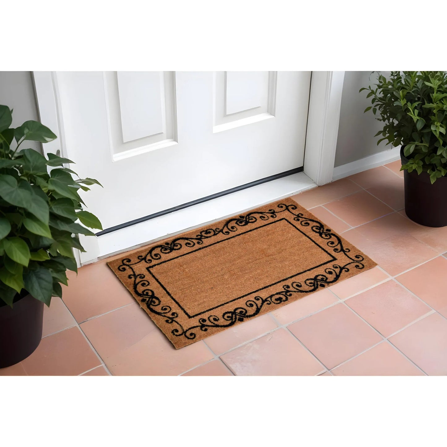HMS 18\" X 30\" Brown and Black Coir Scrollwork Outdoor Door Mat Interior Accessories