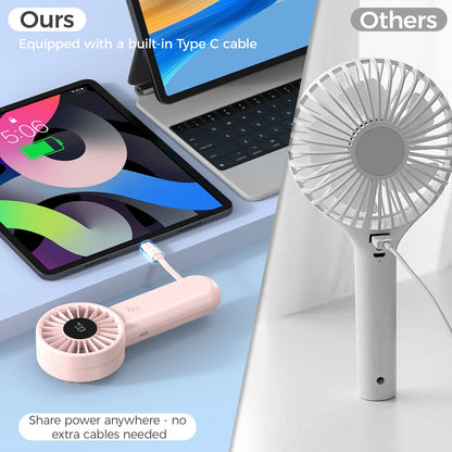 Outdoor Sports Handheld Fan with Power Bank, 3000mAh 5 Speed Strong Wind Cooling Fan for Hiking