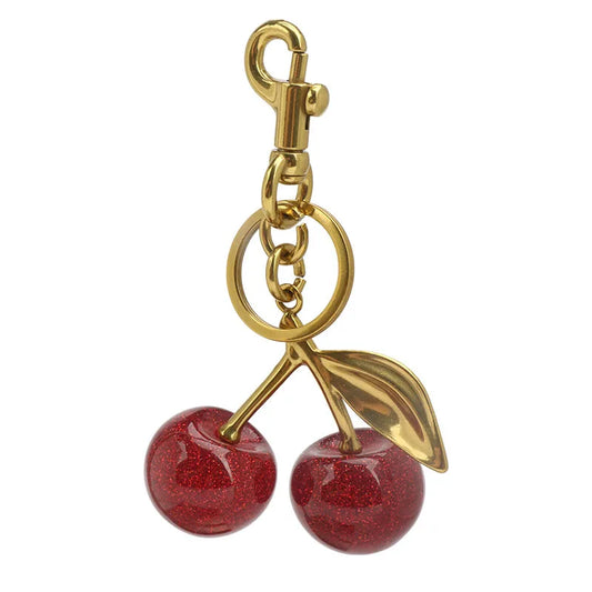 Cherry Bag Charm Fashion Accessories Golden Key Chain Glitter Resin Purse Charm for Bags