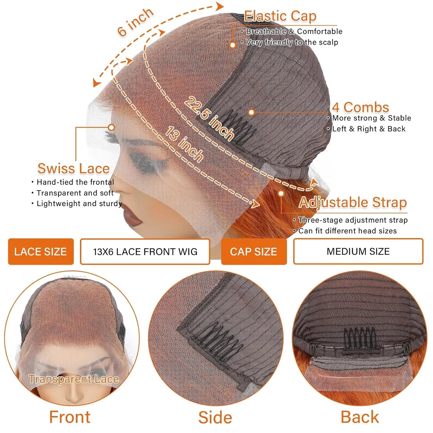 Orange Ginger 13x6 Hd Glueless Lace Front Human Hair Wig Lace Frontal  Colored Body Wave Human Hair Wigs for Black Women