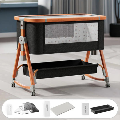 Multi-Functional Movable Foldable Fabric & Metal Rock Baby Bed Newborn Spliced Large Children Bed High Visibility Baby Supplies