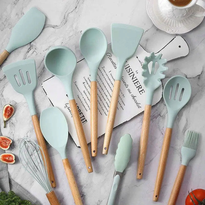 In Stock Manufacture  Wholesale Kitchen Utensils Spatula Sets Baking Cooking Egg Whisk Spatula Brush Cookware Set