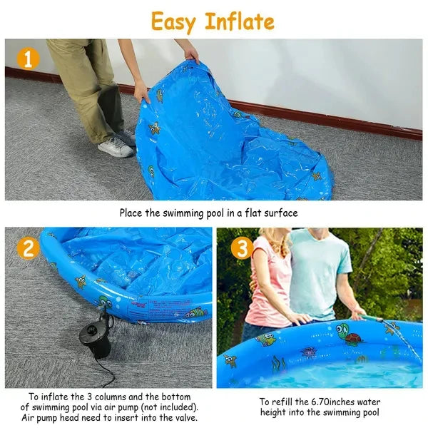 51x13-Inch Durable Foldable Swim Ball Pool FCJ Large Inflatable Family Swimming Pool for 3 Kids Easy to Blow up
