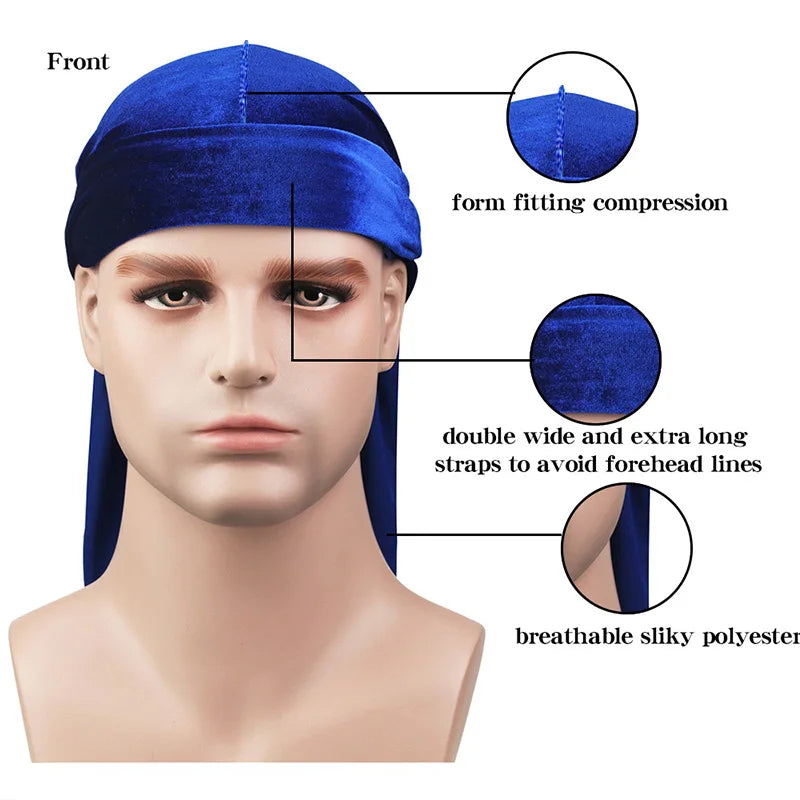 Elastic Satin Durag, Long Tail Pirate Cap for Men & Women, Silky Smooth Hair Wrap & Wave Builder