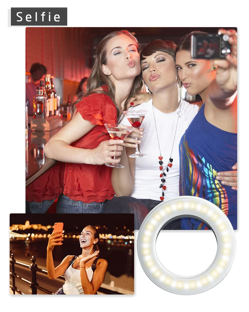 Portable LED Selfie Ring Light Flash For Mobile Phone Laptop Fill Light For Youtube VK Video USB Rechargeable Clip Ring Lamp