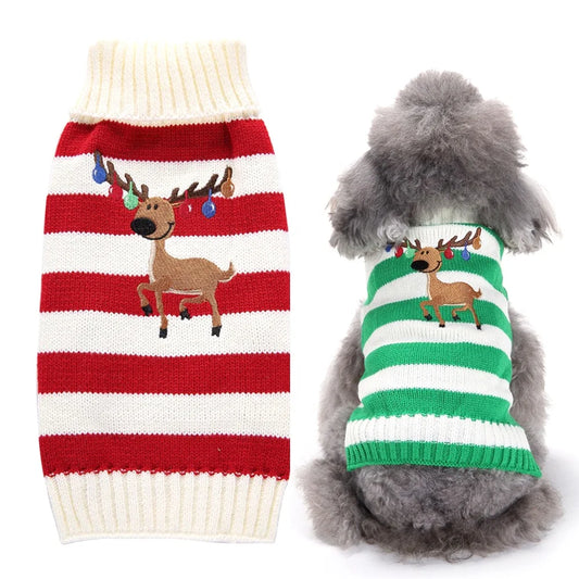 High Quality Reindeer Print Dog Clothes Cheap Winter Fashion Stripe Christmas Sweater