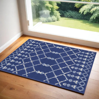 HMS Ivory and Blue Geometric Area Rug 2' X 3' Kids Floor Mats