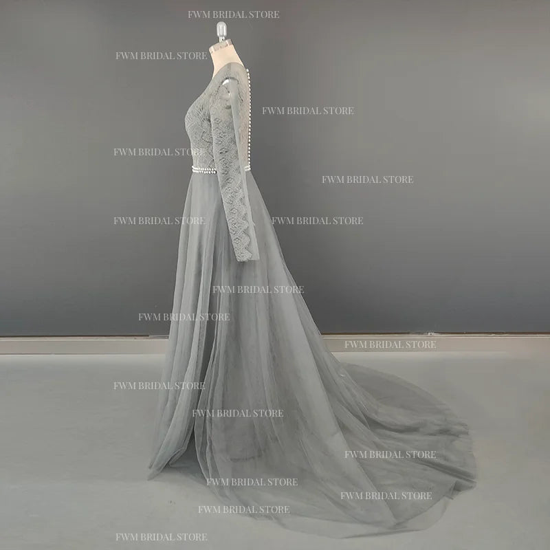 15267#Elegant Long Sleeves Appliques Lace A-line Wedding Gown Birthday Engagement Dress for Plus Size Women Prom Evening Dresses